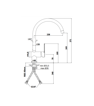 MISCELATORE MONOCOMANDO PER LAVELLO CON CANNA ORIENTABILE PAFFONI SERIE RINGO RIN180CR