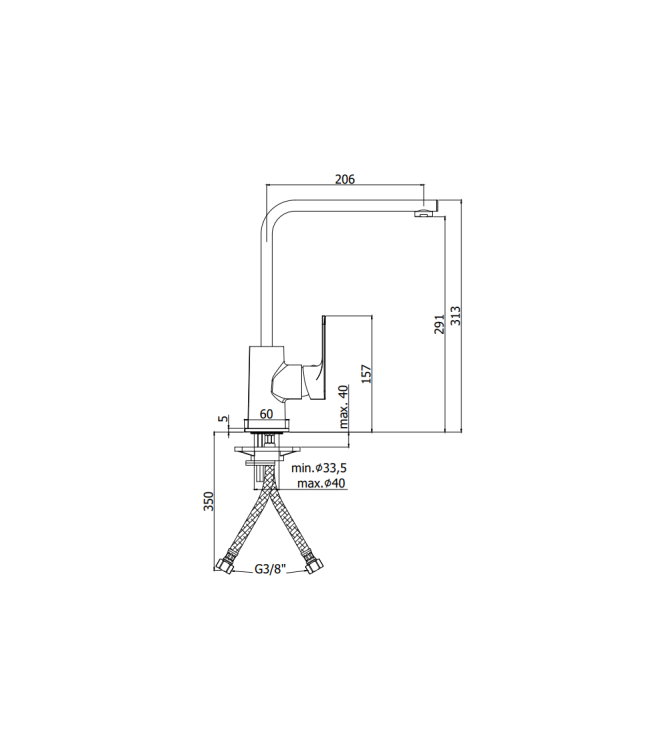 MISCELATORE MONOCOMANDO PER LAVELLO CON CANNA ORIENTABILE PAFFONI SERIE SLY SY180CR