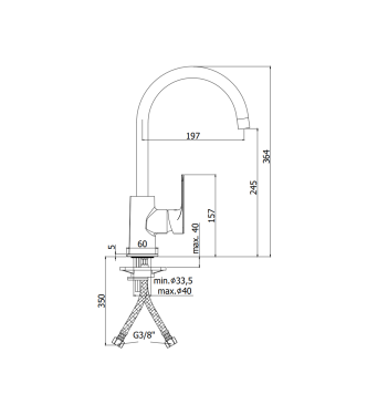 MISCELATORE MONOCOMANDO PER LAVELLO CON CANNA ORIENTABILE PAFFONI SERIE SLY SY181CR