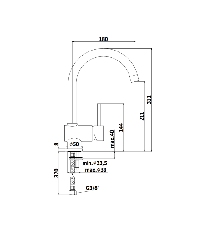 MISCELATORE MONOCOMANDO PER LAVELLO CON CANNA ORIENTABILE PAFFONI SERIE STICK SK180CR