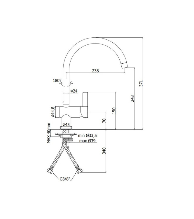 MISCELATORE MONOCOMANDO PER LAVELLO CON CANNA ORIENTABILE STEEL LOOKING PAFFONI SERIE ROCK RO180ST