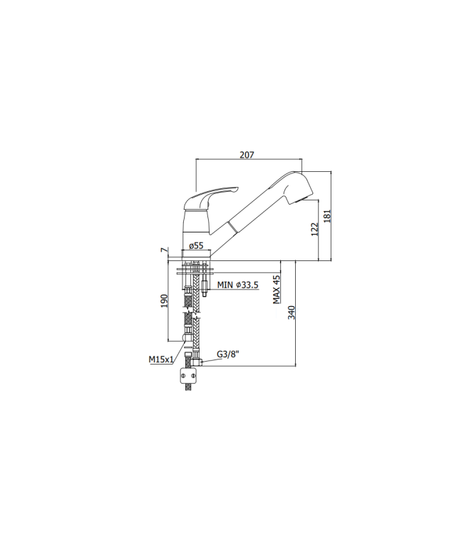 MISCELATORE MONOCOMANDO PER LAVELLO CON DOCCETTA ESTRAIBILE PAFFONI SERIE APOLLO 3 APM3183CR