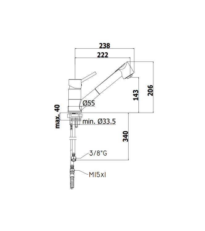 MISCELATORE MONOCOMANDO PER LAVELLO CON DOCCETTA ESTRAIBILE PAFFONI SERIE BIRILLO BI183CR