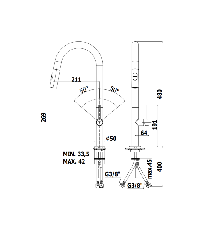 MISCELATORE MONOCOMANDO PER LAVELLO CON DOCCETTA ESTRAIBILE PAFFONI SERIE CHEF CH185CR