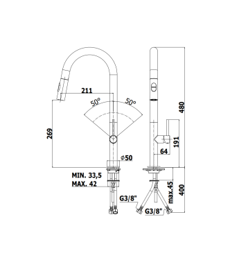 MISCELATORE MONOCOMANDO PER LAVELLO CON DOCCETTA ESTRAIBILE PAFFONI SERIE CHEF CH185CR