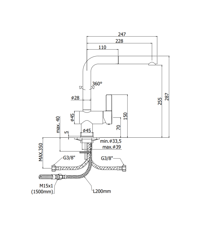MISCELATORE MONOCOMANDO PER LAVELLO CON DOCCETTA ESTRAIBILE PAFFONI SERIE ROCK RO185CR