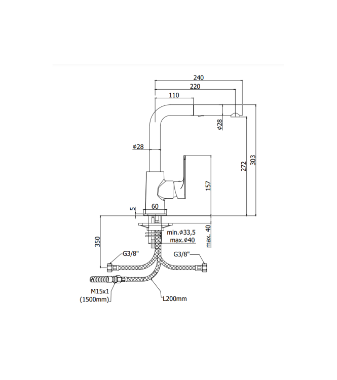 MISCELATORE MONOCOMANDO PER LAVELLO CON DOCCETTA ESTRAIBILE PAFFONI SERIE SLY SY285CR