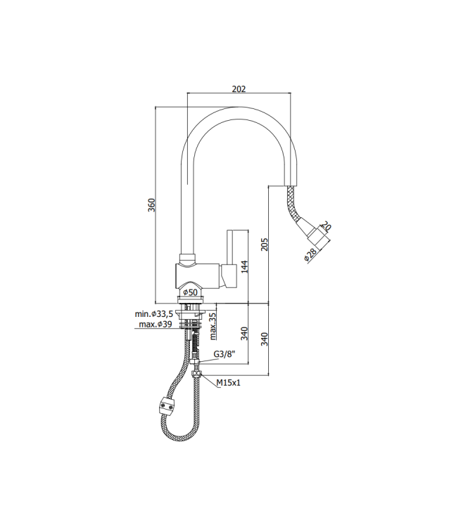 MISCELATORE MONOCOMANDO PER LAVELLO CON DOCCETTA ESTRAIBILE PAFFONI SERIE STICK SK185CR