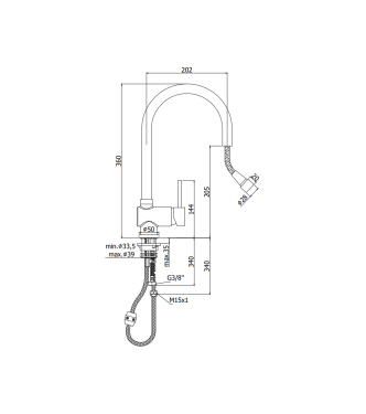 MISCELATORE MONOCOMANDO PER LAVELLO CON DOCCETTA ESTRAIBILE PAFFONI SERIE STICK SK185CR