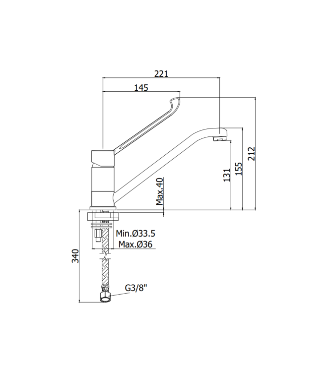 MISCELATORE MONOCOMANDO PER LAVELLO CON LEVA CLINICA PAFFONI SERIE CANDY CA303CR