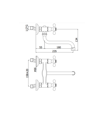 GRUPPO LAVELLO A MURO CON CANNA ORIENTABILE BRONZATO PAFFONI SERIE IRIS IRV161BR