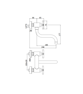 GRUPPO LAVELLO A MURO CON CANNA ORIENTABILE PAFFONI SERIE QUATTRO QTV161CR