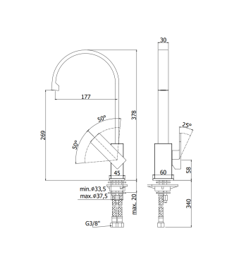 MISCELATORE MONOCOMANDO PER LAVELLO CUCINA CON CANNA ORIENTABILE PAFFONI SERIE ELLE EL880CR