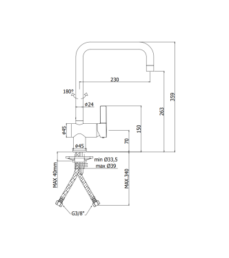 MISCELATORE MONOCOMANDO PER LAVELLO CUCINA CON CANNA ORIENTABILE STEEL LOOKING PAFFONI SERIE ROCK RO980ST