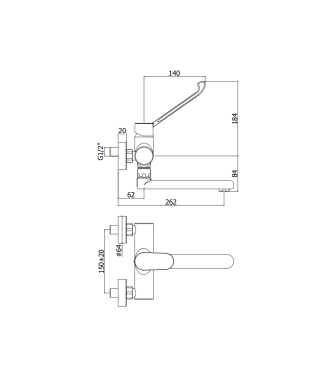 MISCELATORE PER LAVELLO A PARETE CON LEVA CLINICA PAFFONI SERIE CANDY CA302CR