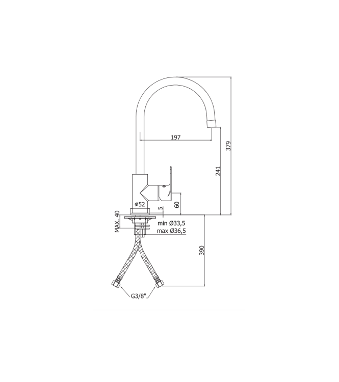 MISCELATORE PER LAVELLO MONOCOMANDO CON CANNA ORIENTABILE PAFFONI SERIE LIME LM180CR