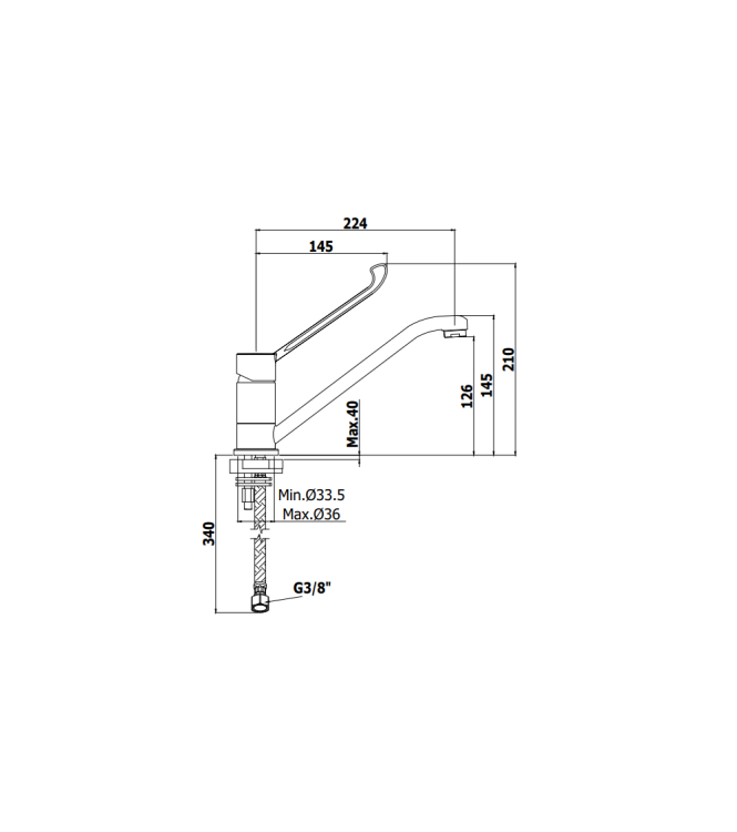 MISCELATORE PER LAVELLO MONOCOMANDO CON LEVA CLINICA PAFFONI SERIE RED RED303CR