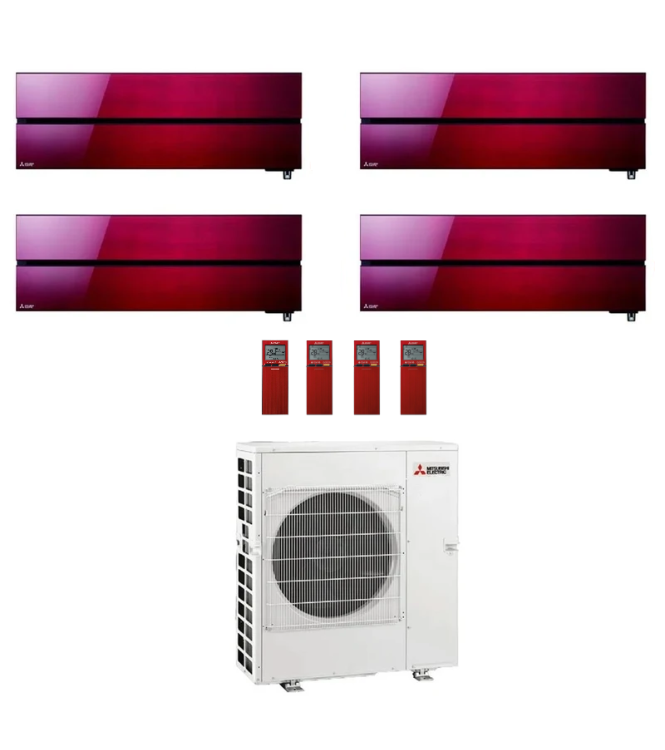 CONDIZIONATORE MITSUBISHI QUADRI SPLIT KIRIGAMINE STYLE ROSSO 9000+9000+9000+12000 BTU WIFI INVERTER MXZ-4F72VF4 A++